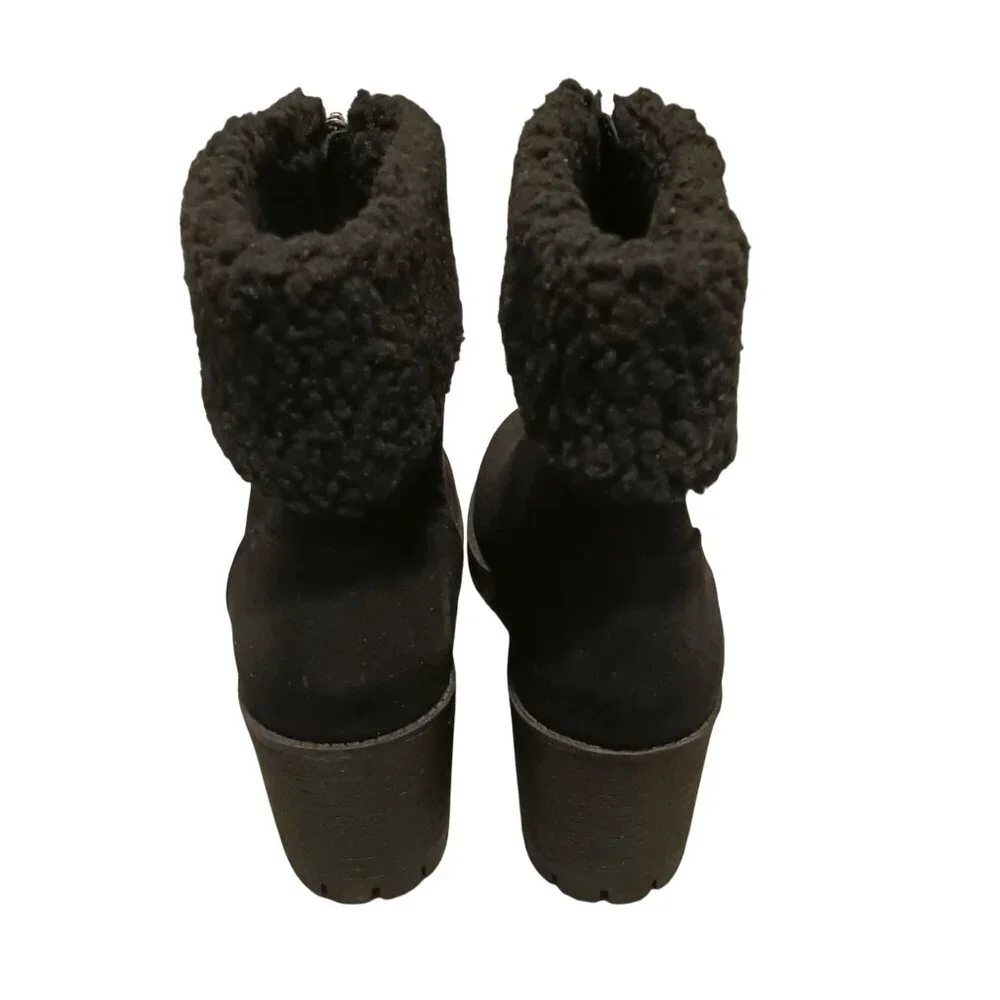 NEW Style &‎ Co Biancaa Faux Suede Lug Sole Booties Black Size 8.5 Front Zipper